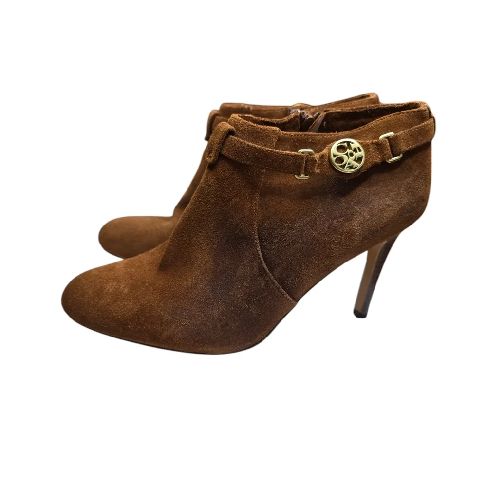 Coach Salene Suede Light Brown Ankle Heel Booties 8.5B - Picture 3 of 9